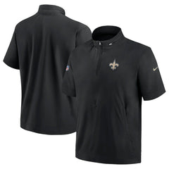 New Orleans Saints Sideline Coach Short Sleeve Hoodie Quarter-Zip Jacket - Black - Black Hoodies