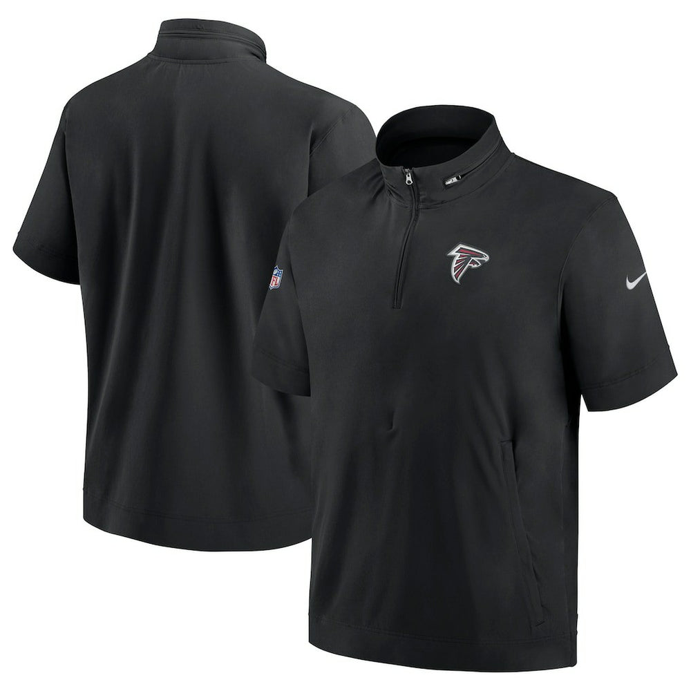 Atlanta Falcons Sideline Coach Short Sleeve Hoodie Quarter-Zip Jacket - Black - Black Hoodies