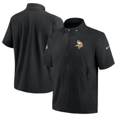 Minnesota Vikings Sideline Coach Short Sleeve Hoodie Quarter-Zip Jacket - Black - Black Hoodies