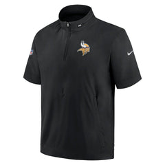 Minnesota Vikings Sideline Coach Short Sleeve Hoodie Quarter-Zip Jacket - Black - Black Hoodies