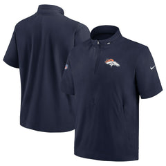 Denver Broncos Sideline Coach Short Sleeve Hoodie Quarter-Zip Jacket - Navy - Navy Hoodies
