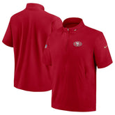 San Francisco 49ers Sideline Coach Short Sleeve Hoodie Quarter-Zip Jacket - Scarlet - Scarlet Hoodies