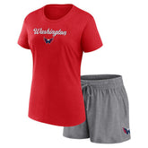 Washington Capitals Fanatics Women's Script T-Shirt & Shorts Set - Red/Heather Gray | US 5025687