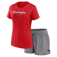 Washington Capitals Fanatics Women's Script T-Shirt & Shorts Set - Red/Heather Gray | US 5025687