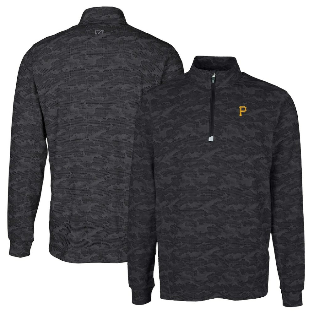 Pittsburgh Pirates Cutter & Buck Big & Tall Traverse Camo Print Stretch Quarter-Zip Pullover Top - Black Pullover