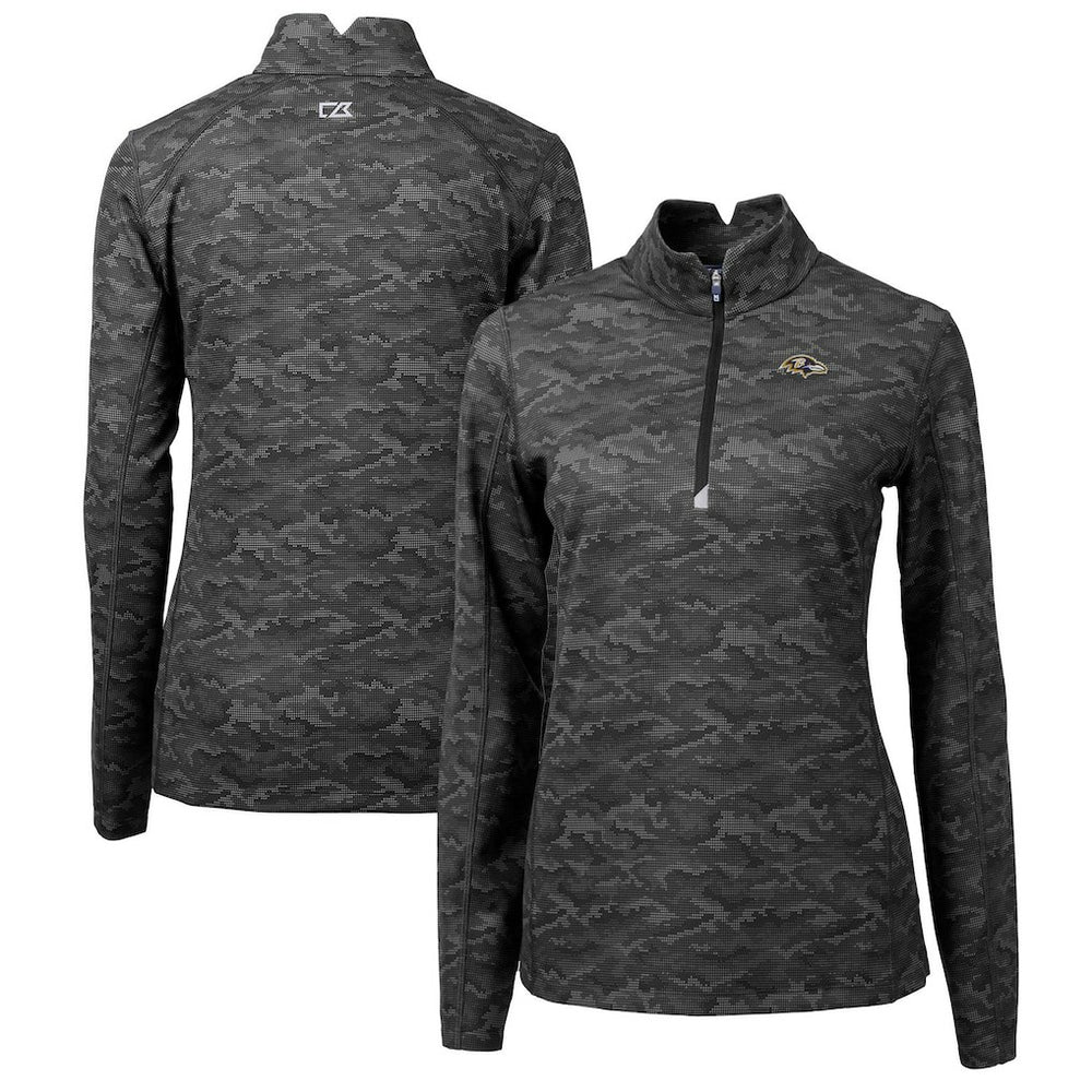 Baltimore Ravens Cutter & Buck Women's Traverse Camo Print Stretch Quarter-Zip Pullover Top - Black Pullover