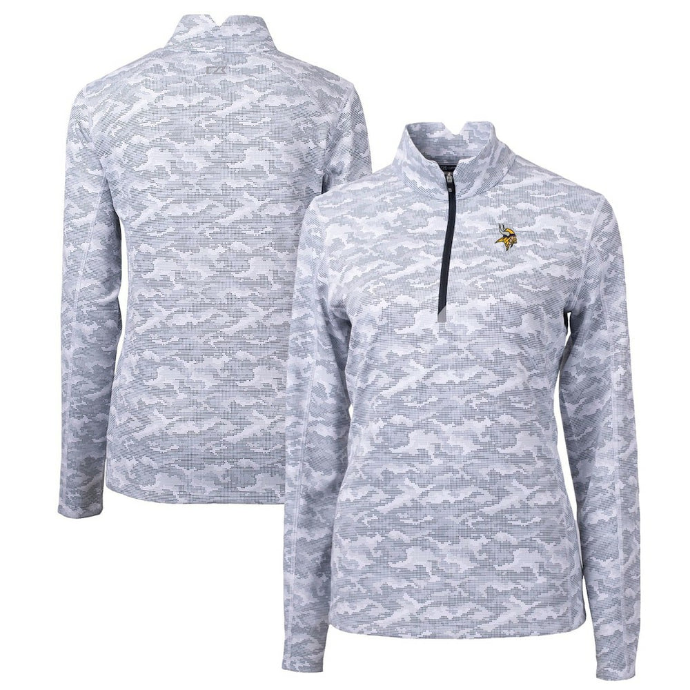 Minnesota Vikings Cutter & Buck Women's Traverse Camo Print Stretch Quarter-Zip Pullover Top - Charcoal Pullover