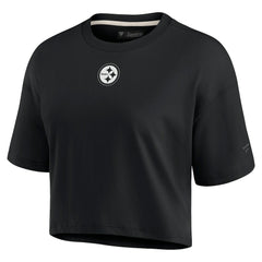 Pittsburgh Steelers Women's Elements Super Soft Boxy Cropped T-Shirt - Black T-shirts