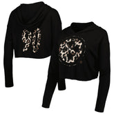 T.J. Watt Pittsburgh Steelers Majestic Threads Women's Leopard Player Name & Number Long Sleeve Cropped Hoodie - Black Hoodies