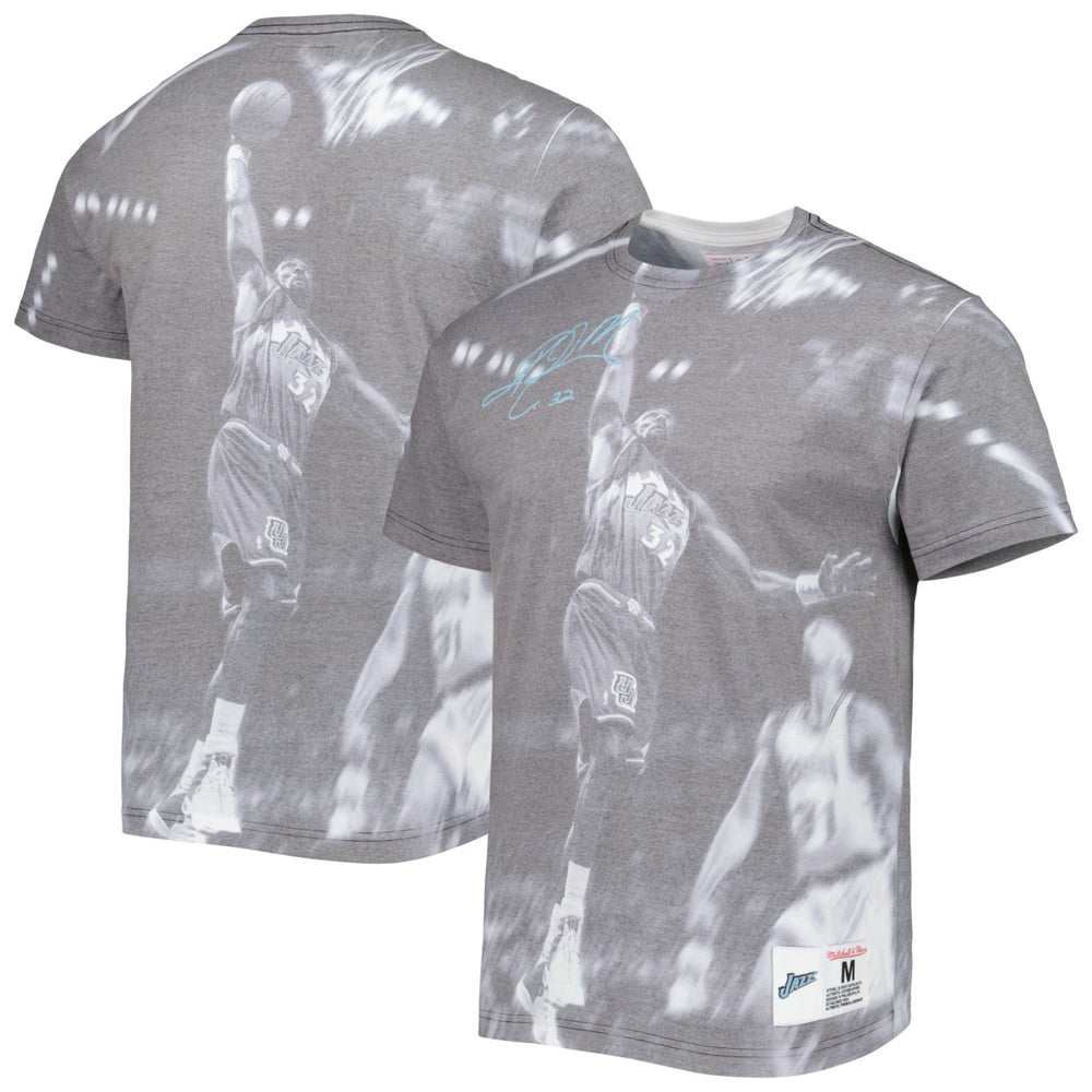 Karl Malone Utah Jazz Above The Rim T-Shirt Heather Gray - Mitchell & Ness
