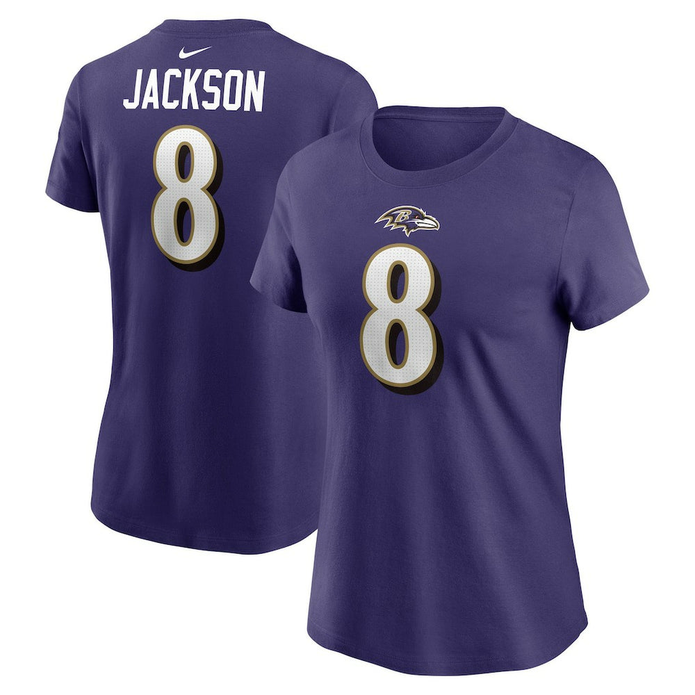 Lamar Jackson Baltimore Ravens Women's Player Name & Number T-Shirt - Purple T-shirts