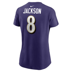 Lamar Jackson Baltimore Ravens Women's Player Name & Number T-Shirt - Purple T-shirts