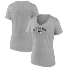 Green Bay Packers Women's Team Arc V-Neck T-Shirt - Heather Gray T-shirts