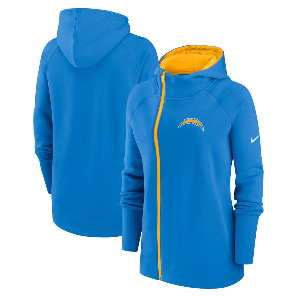 Los Angeles Chargers Women's Asymmetrical Raglan Full-Zip Hoodie - Powder Blue Hoodies