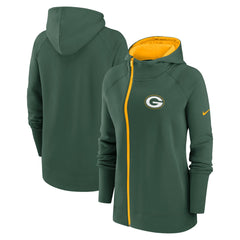 Green Bay Packers Women's Asymmetrical Raglan Full-Zip Hoodie - Green Hoodies