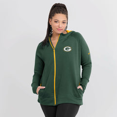 Green Bay Packers Women's Asymmetrical Raglan Full-Zip Hoodie - Green Hoodies