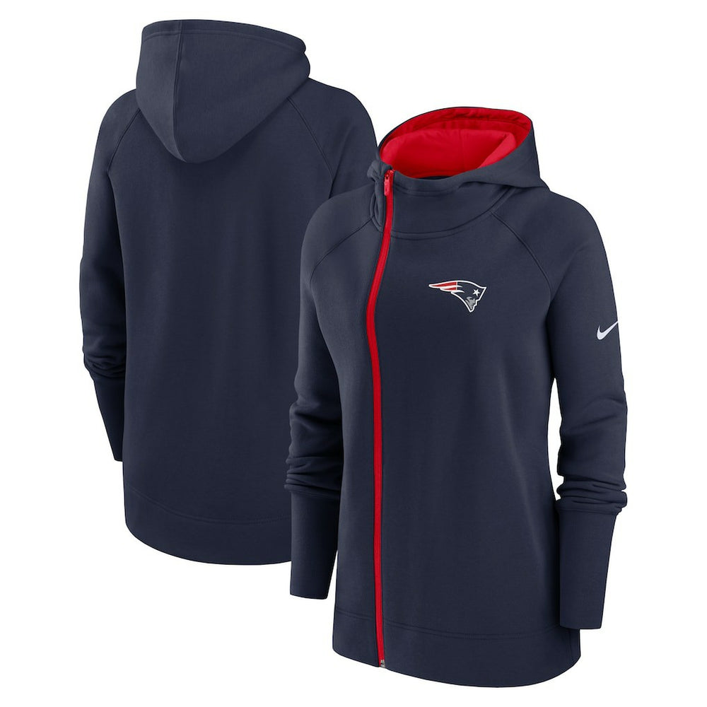 New England Patriots Women's Asymmetrical Raglan Full-Zip Hoodie - Navy Hoodies