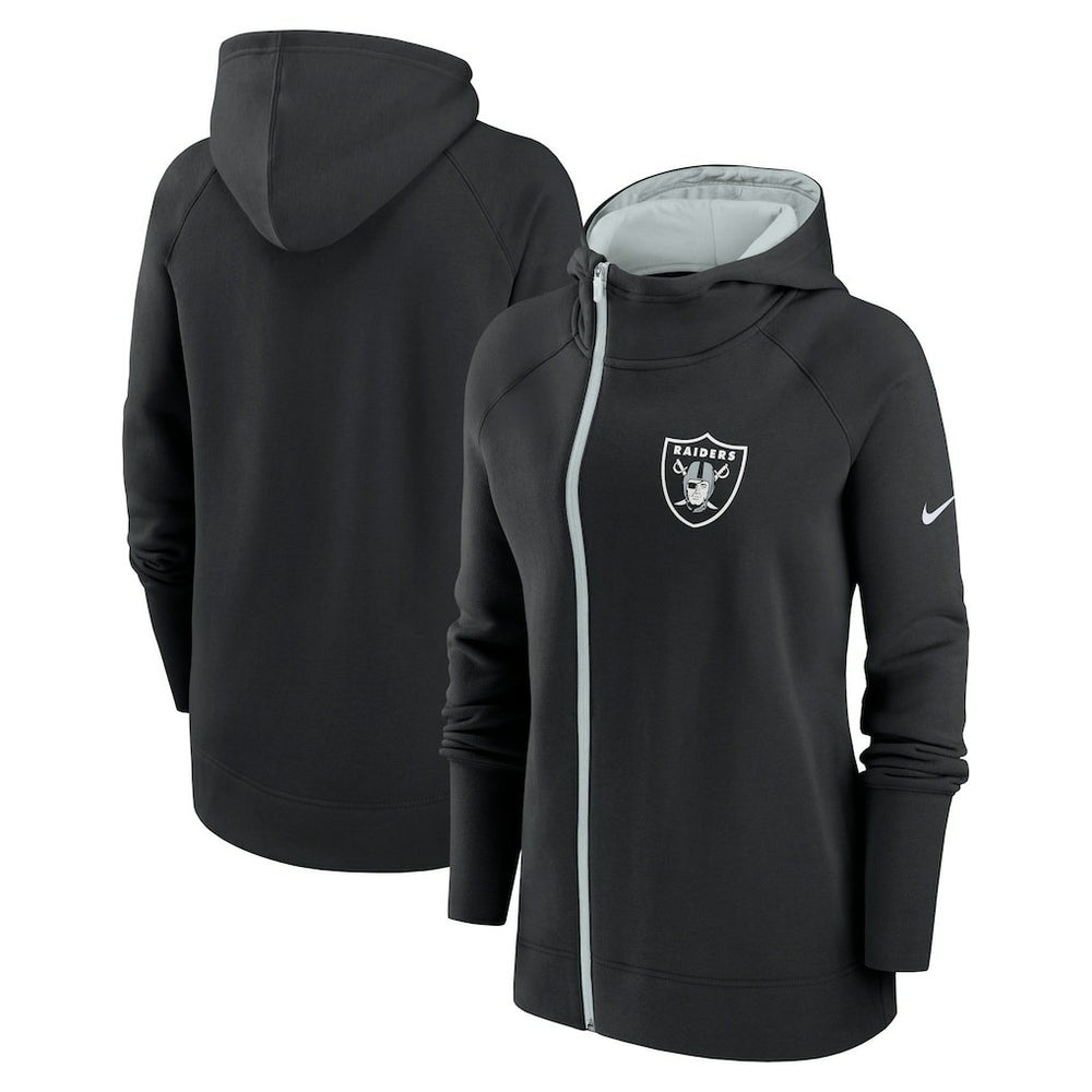 Las Vegas Raiders Women's Asymmetrical Raglan Full-Zip Hoodie - Black Hoodies