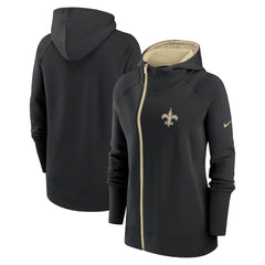 New Orleans Saints Women's Asymmetrical Raglan Full-Zip Hoodie - Black Hoodies