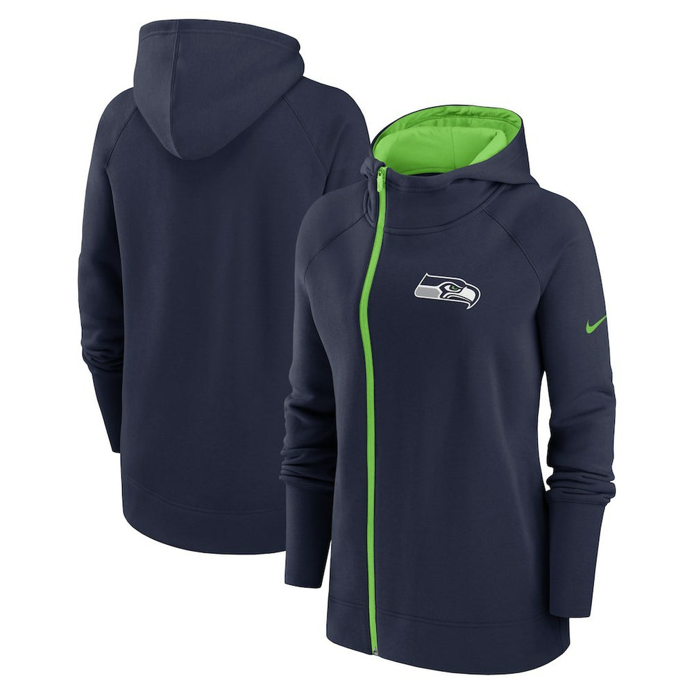 Seattle Seahawks Women's Asymmetrical Raglan Full-Zip Hoodie - College Navy Hoodies