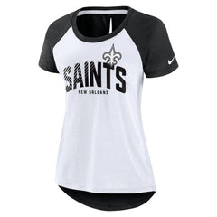 New Orleans Saints Women's Back Slit Lightweight Fashion T-Shirt - White/Heather Scarlet T-shirts