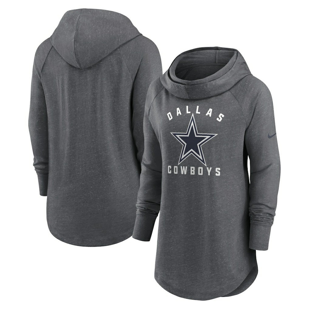 Dallas Cowboys Women's Raglan Funnel Neck Pullover Hoodie - Heather Charcoal Hoodies