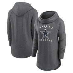 Dallas Cowboys Women's Raglan Funnel Neck Pullover Hoodie - Heather Charcoal Hoodies
