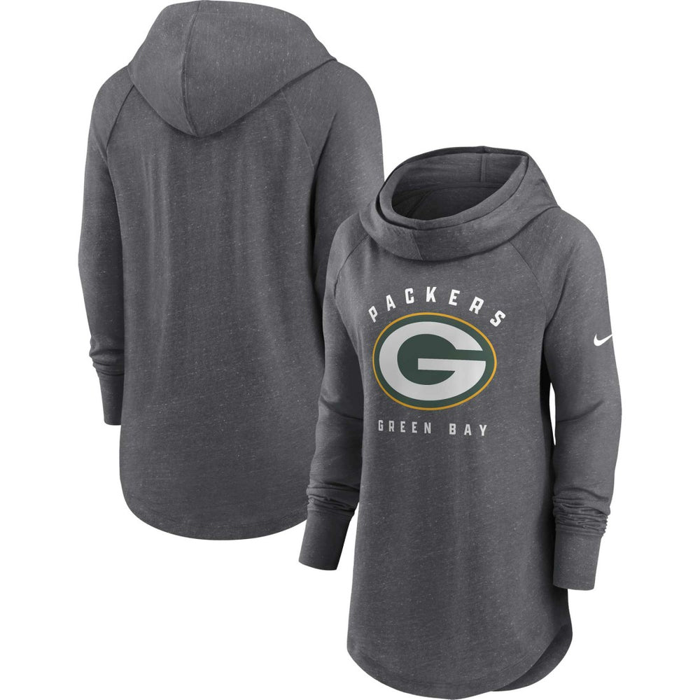 Green Bay Packers Women's Raglan Funnel Neck Pullover Hoodie - Heather Charcoal Hoodies