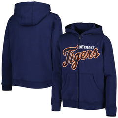 Detroit Tigers Youth Wordmark Full-Zip Fleece Hoodie - Navy Hoodies