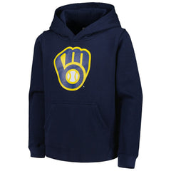 Milwaukee Brewers Youth Team Primary Logo Pullover Hoodie - Navy Hoodies