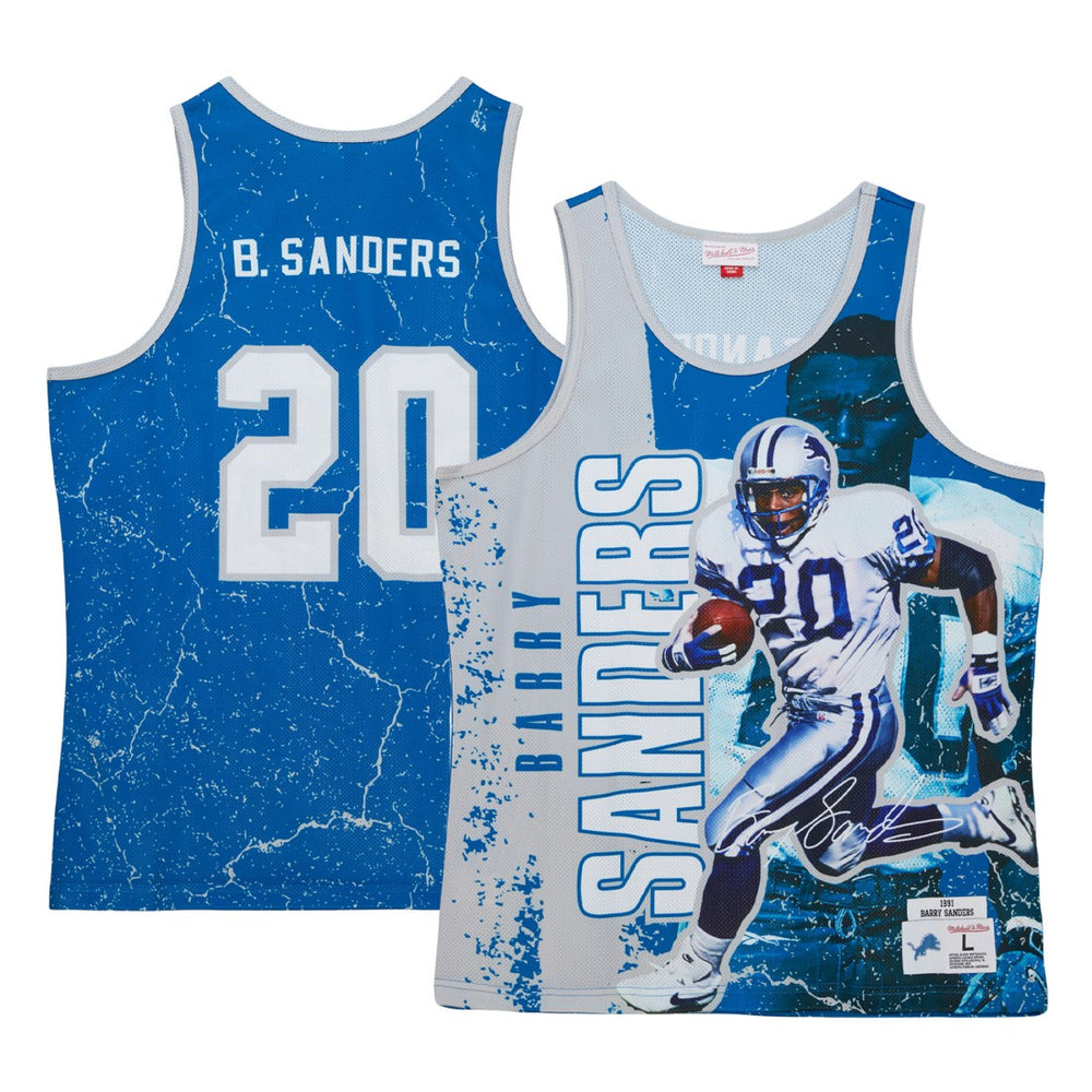 Barry Sanders Detroit Lions 1991 Player Burst Tank Top - Blue Tops