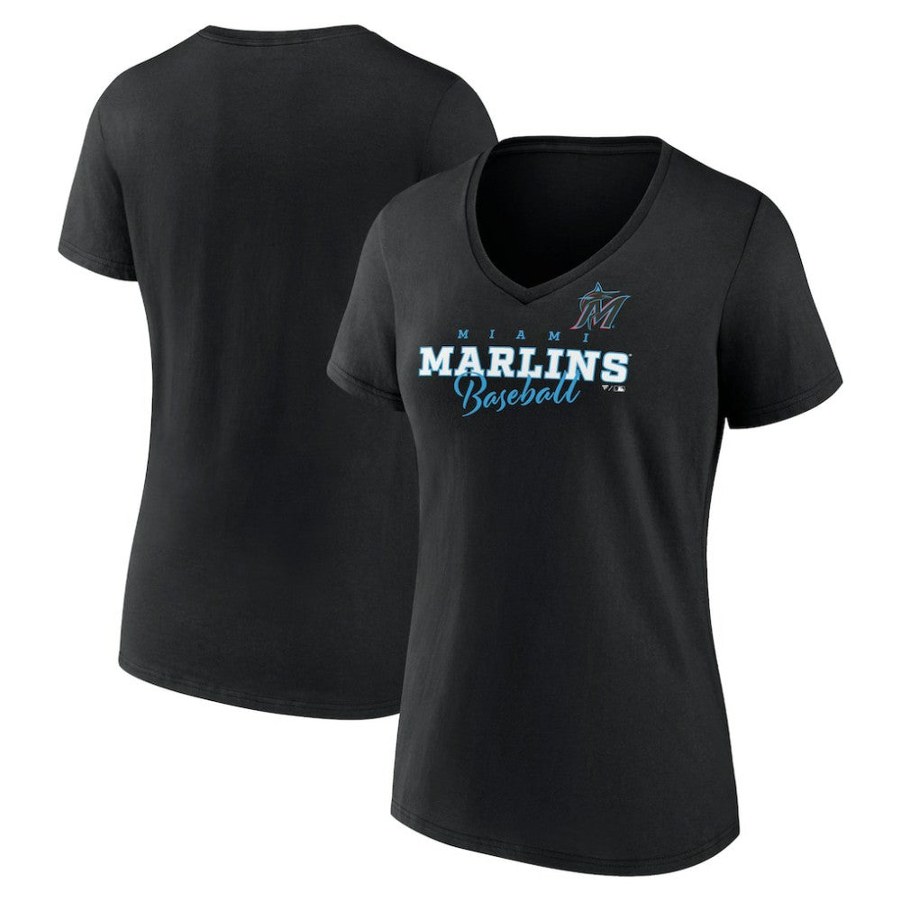 Miami Marlins Women's Back In Business V-Neck T-Shirt - Black T-shirts
