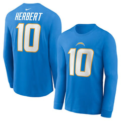 Justin Herbert Los Angeles Chargers Player Name & Number Long Sleeve T-Shirt - Powder Blue T-shirts