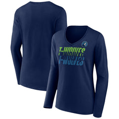 Minnesota Timberwolves Women's Tumble V-Neck Long Sleeve T-Shirt Navy