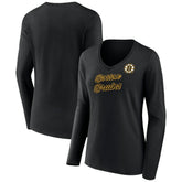 Boston Bruins Women's Forge Long Sleeve V-Neck T-Shirt - Black | US 5060137