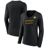 Pittsburgh Penguins Women's Forge Long Sleeve V-Neck T-Shirt - Black | US 5060156