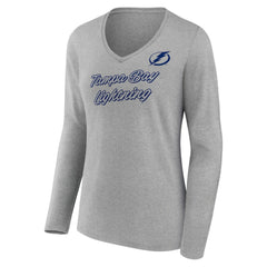 Tampa Bay Lightning Women's Forge Long Sleeve V-Neck T-Shirt - Heathered Gray | US 5060159