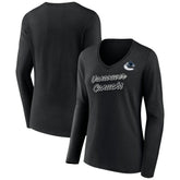 Vancouver Canucks Women's Forge Long Sleeve V-Neck T-Shirt - Black | US 5060161
