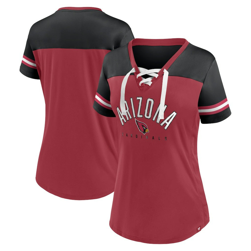 Arizona Cardinals Women's Blitz & Glam Lace-Up V-Neck Jersey T-Shirt - Cardinal/Black T-shirts
