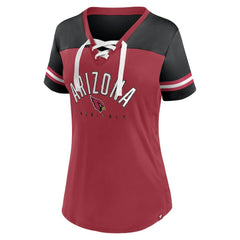 Arizona Cardinals Women's Blitz & Glam Lace-Up V-Neck Jersey T-Shirt - Cardinal/Black T-shirts