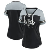 Las Vegas Raiders Women's Blitz & Glam Lace-Up V-Neck Jersey T-Shirt - Black/Silver T-shirts