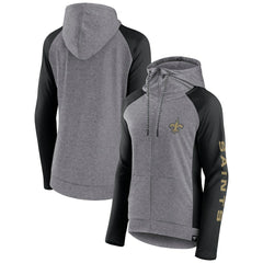 New Orleans Saints Women's Blind Side Lightweight Full-Zip Hoodie - Heather Gray/College Black Hoodies