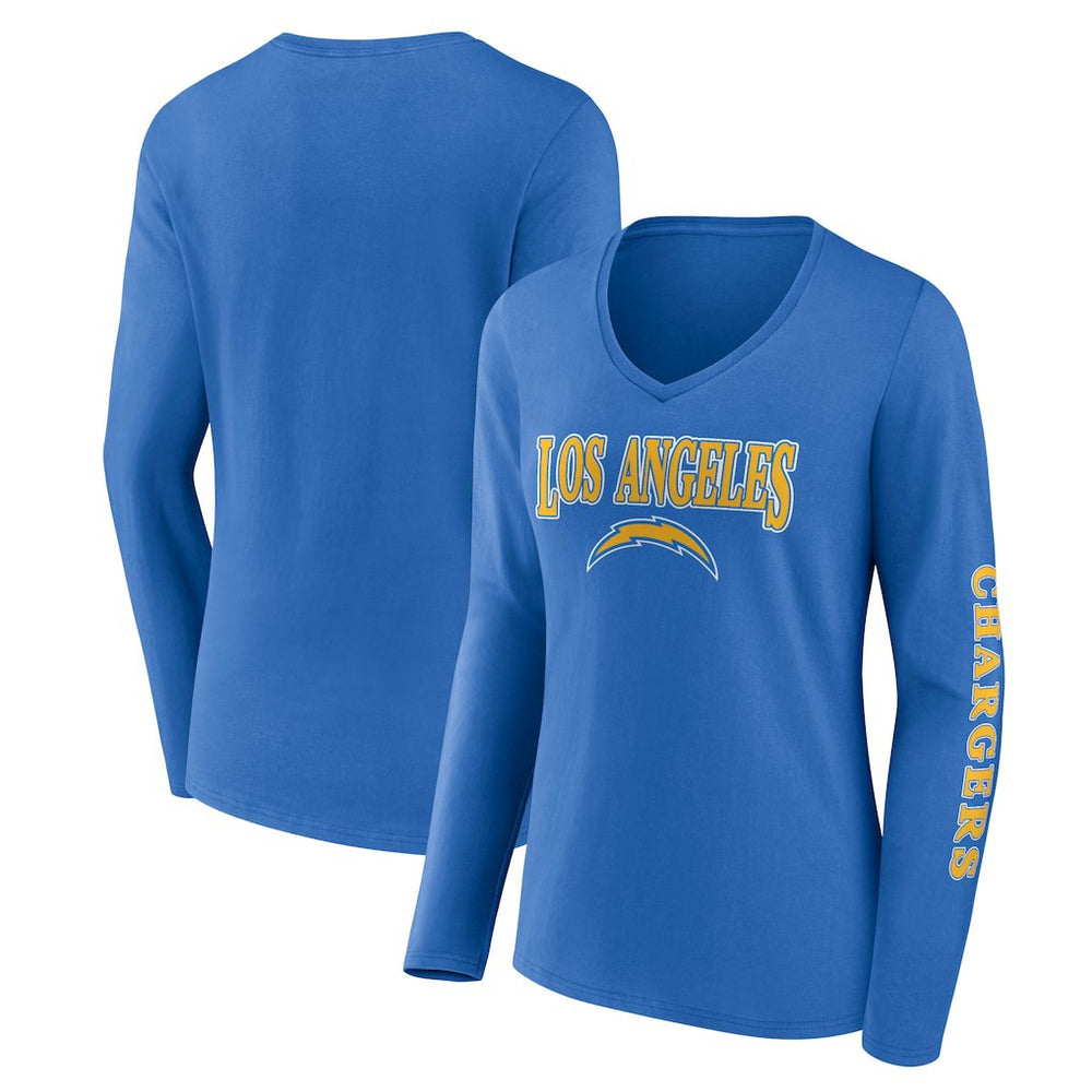 Los Angeles Chargers Women's Wordmark Long Sleeve V-Neck T-Shirt - Powder Blue T-shirts