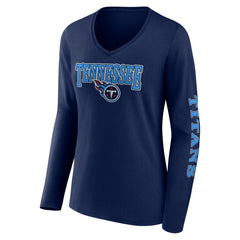 Tennessee Titans Women's Wordmark Long Sleeve V-Neck T-Shirt - Navy T-shirts