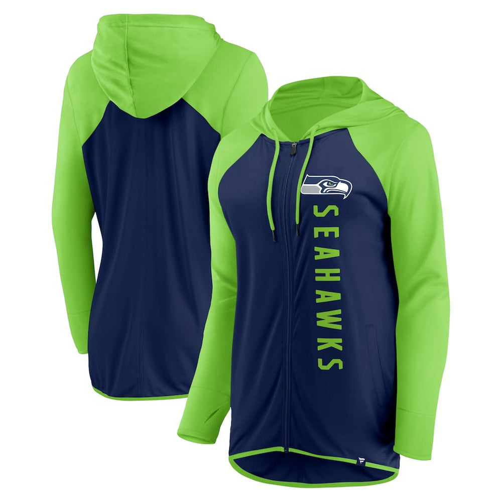 Seattle Seahawks Women's Forever Fan Full-Zip Hoodie - College Navy/Neon Green Hoodies