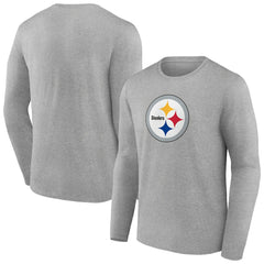 Pittsburgh Steelers Primary Team Logo Long Sleeve T-Shirt - Heather Gray T-shirts