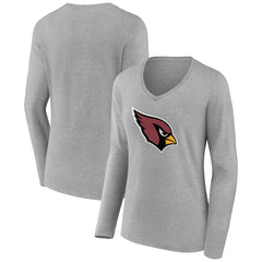 Arizona Cardinals Women's Primary Team Logo Long Sleeve V-Neck T-Shirt - Heather Gray T-shirts