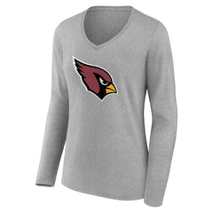 Arizona Cardinals Women's Primary Team Logo Long Sleeve V-Neck T-Shirt - Heather Gray T-shirts