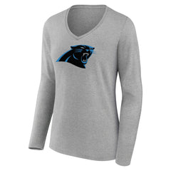 Carolina Panthers Women's Primary Team Logo Long Sleeve V-Neck T-Shirt - Heather Gray T-shirts