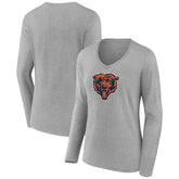 Chicago Bears Women's Primary Team Logo Long Sleeve V-Neck T-Shirt - Heather Gray T-shirts
